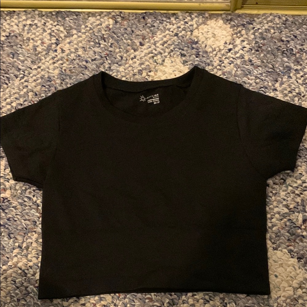 Aerie Black Fitted Crop T-shirt